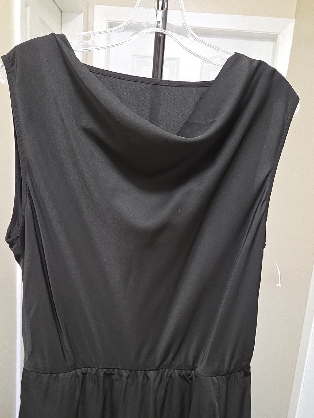 Halara Black Cowl Neck Faux Wrap Ruffle Midi Dress Sleeveless Draped Elegant - Picture 4 of 10
